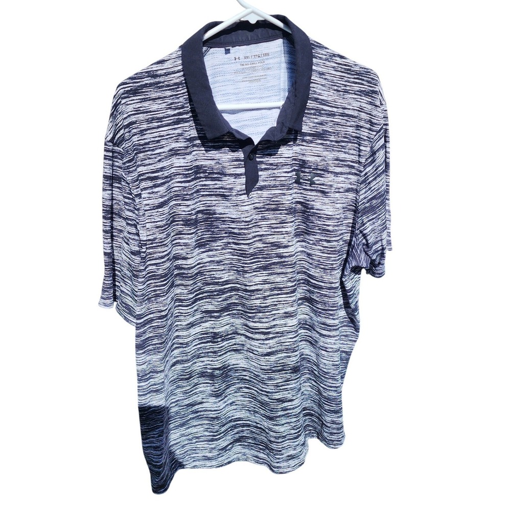 Under Armour Iso-Chill Polo Shirt Mens XXL Navy White Space Dye Golf Loose Fit